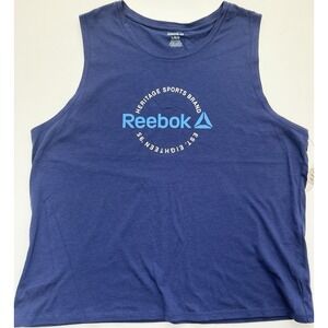 Reebok Women's L Blue Sleeveless Logo Cotton Lightweight Round Neck Tank